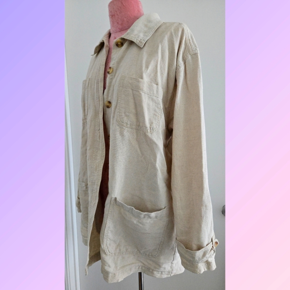 Linen Blend Shacket Jacket‎ Vintage Unisex Size S